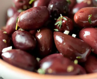 A boll of with black olives kamalata.