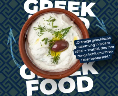 Hausgemachtes Tzatziki mit Gurken, Knoblauch, Dill & Olivenöl – mediterrane Spezialität, serviert mit Pitabrot.