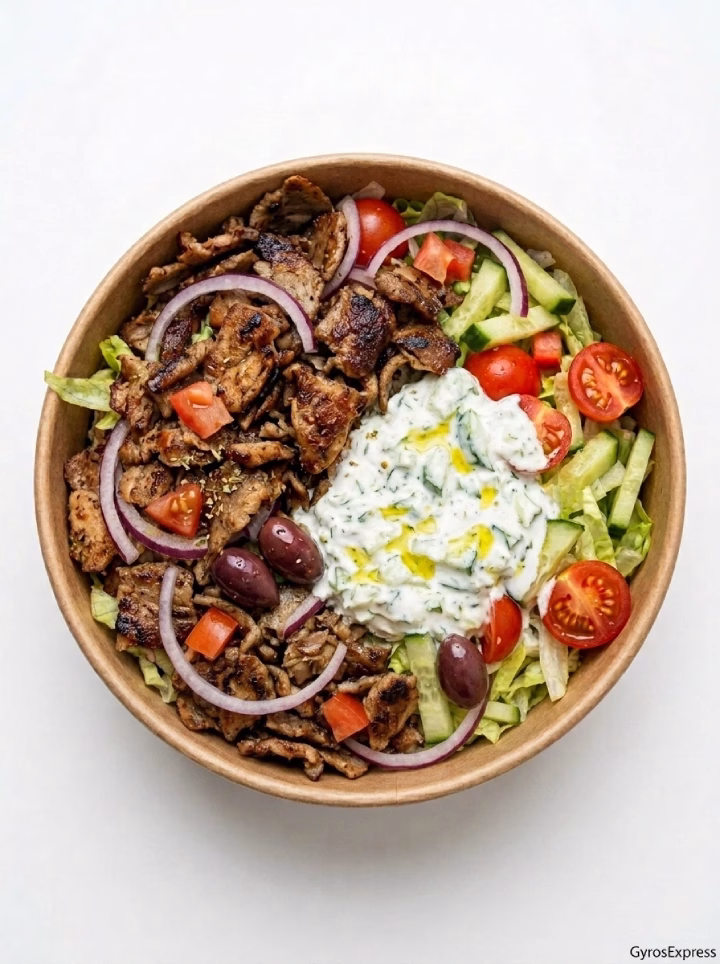Low-Carb Gyros Box 2 mit saftigem Schweinegyros, frischem Salat und Tzatziki – GyrosExpress Berlin Neukölln